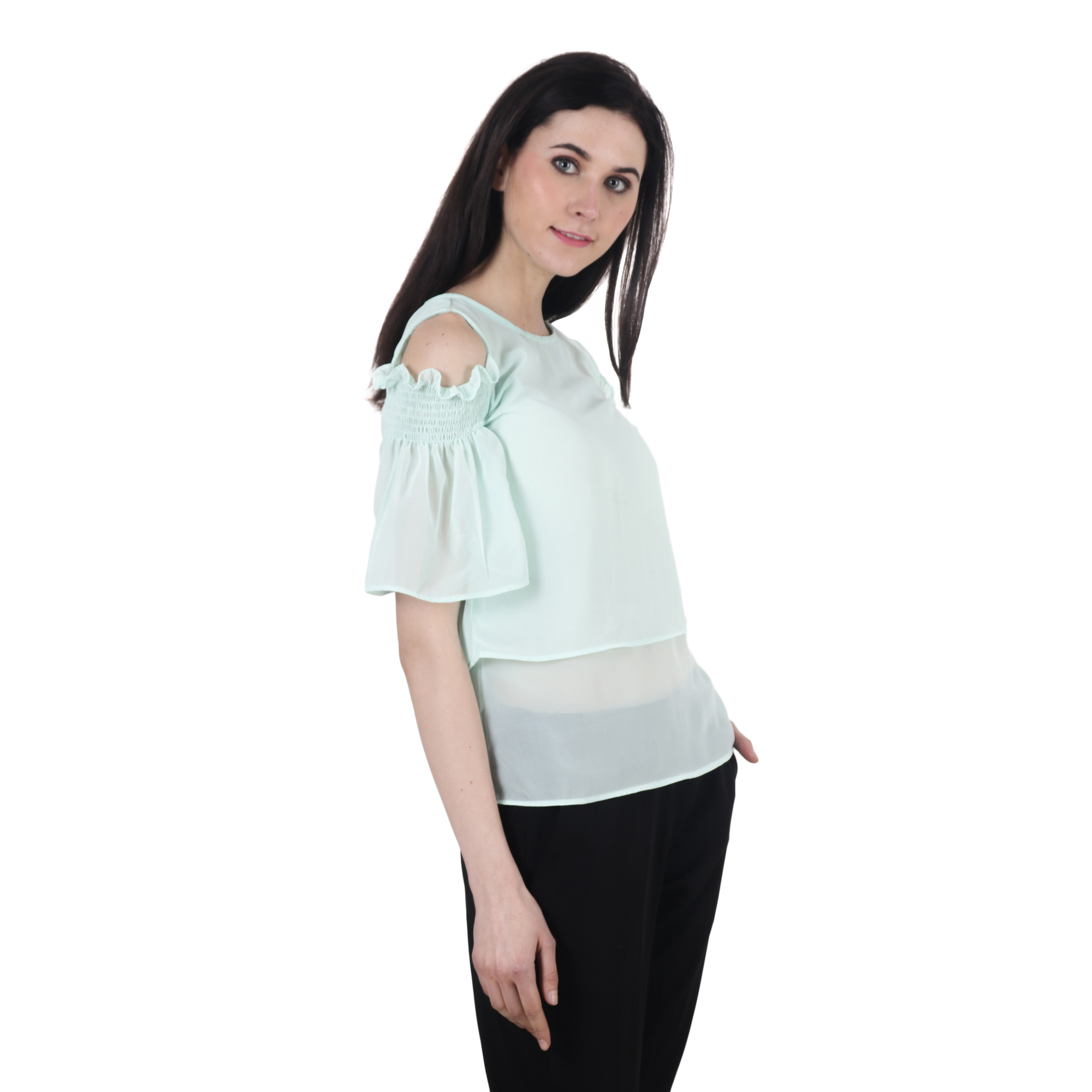 SEA GREEN REGULAR RUFFLE ELASTIC TOP